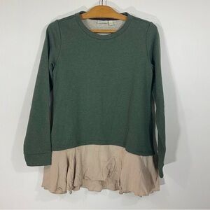 LOGO Lounge By Lori Goldstein Green and Beige Sweatshirt Overlay Top